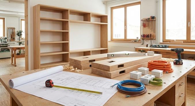 etageres prises integrees installation electrique