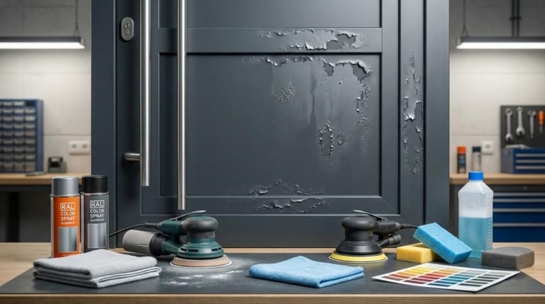 peinture porte aluminium ecaille