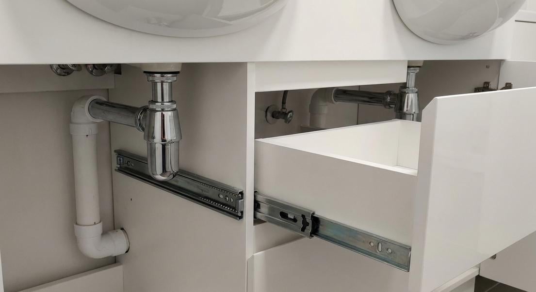 meuble double vasque evacuation tiroir bloque