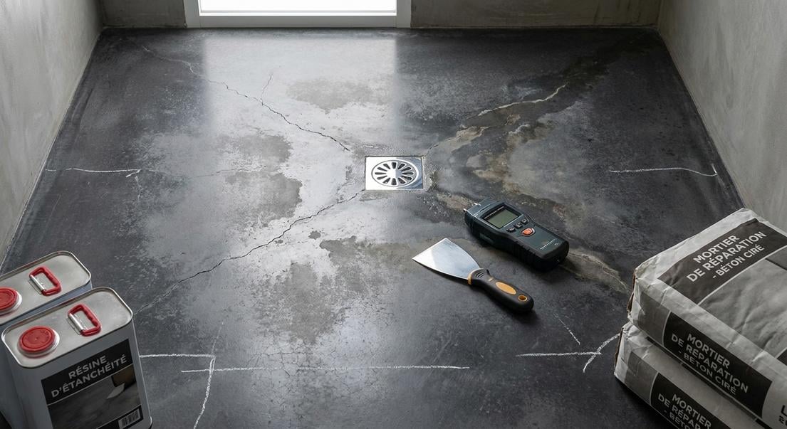 fuite douche beton cire reparer durablement