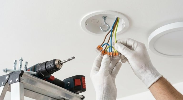 installer luminaire plafond support bloque