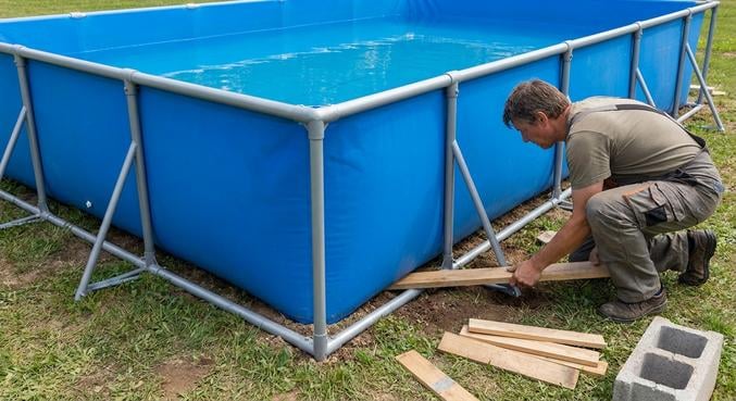 piscine hors sol securiser pieds enfoncent