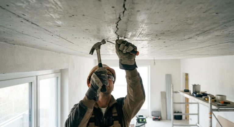 reparer plafond fissure dalle beton